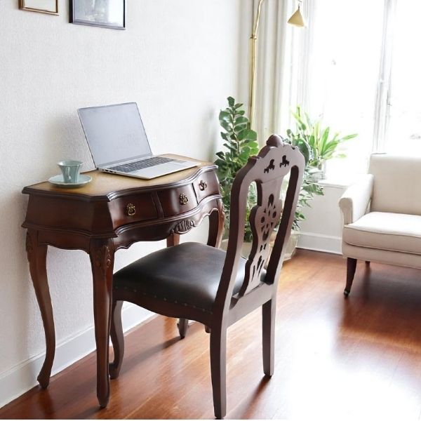 アンティーク調 猫脚 コンソールデスク 幅90cm 在宅ワーク対応 パソコンデスク ブラウン 木製 おしゃれ 玄関収納 店舗什器-3