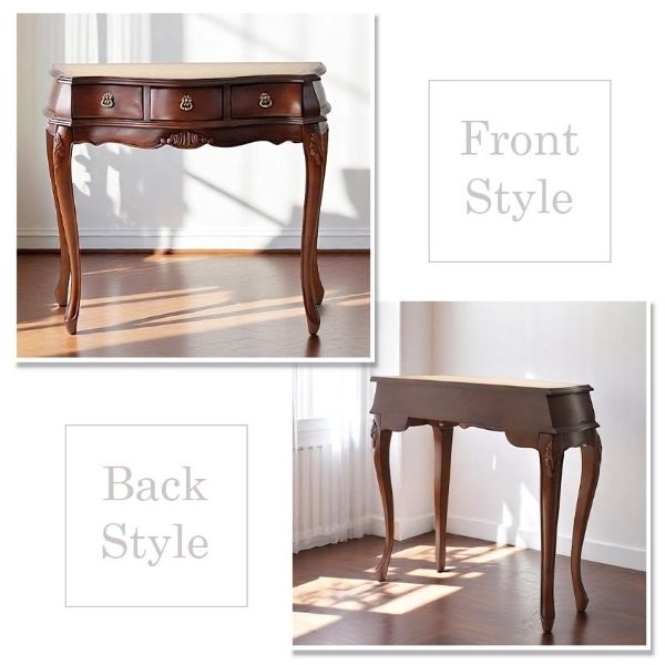 アンティーク調 猫脚 コンソールデスク 幅90cm 在宅ワーク対応 パソコンデスク ブラウン 木製 おしゃれ 玄関収納 店舗什器-5