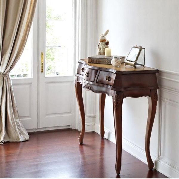 アンティーク調 猫脚 コンソールデスク 幅90cm 在宅ワーク対応 パソコンデスク ブラウン 木製 おしゃれ 玄関収納 店舗什器-12