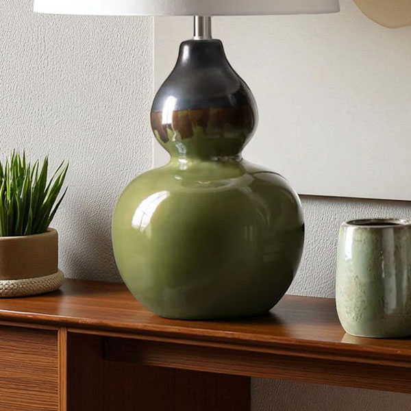 【LED対応】 テーブルランプ グリーン 高さ74cm セラミック製 ホテルライク 間接照明 インテリア デザインランプ スタンドライト-5