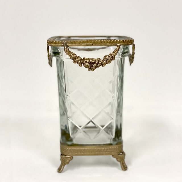 全2色】 真鍮製 アンティーク調 スクエアガラスコンテナ 花瓶