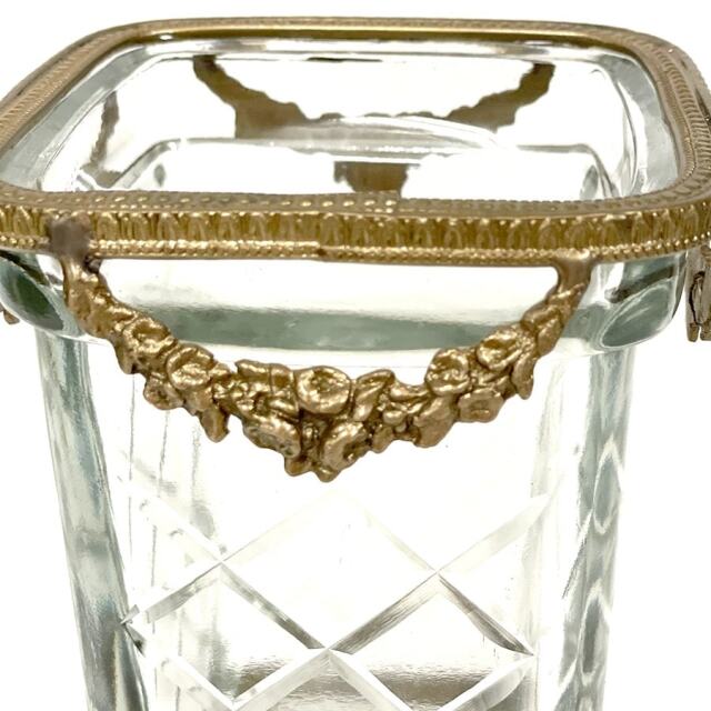 全2色】 真鍮製 アンティーク調 スクエアガラスコンテナ 花瓶