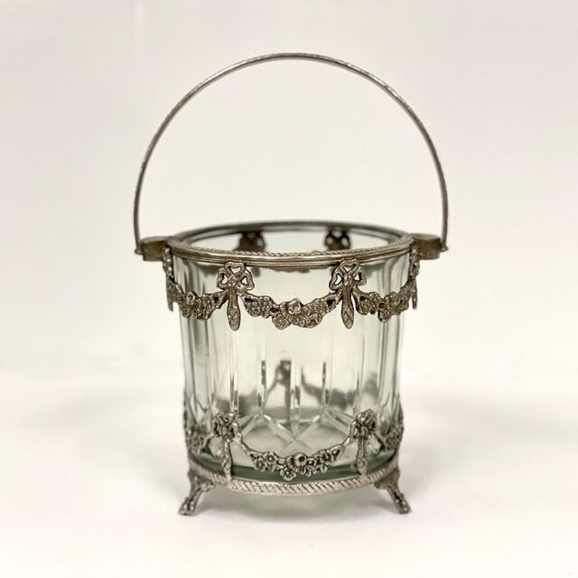 全2色】 真鍮製 アンティーク調 リボンモチーフ ガラスバスケット 花瓶