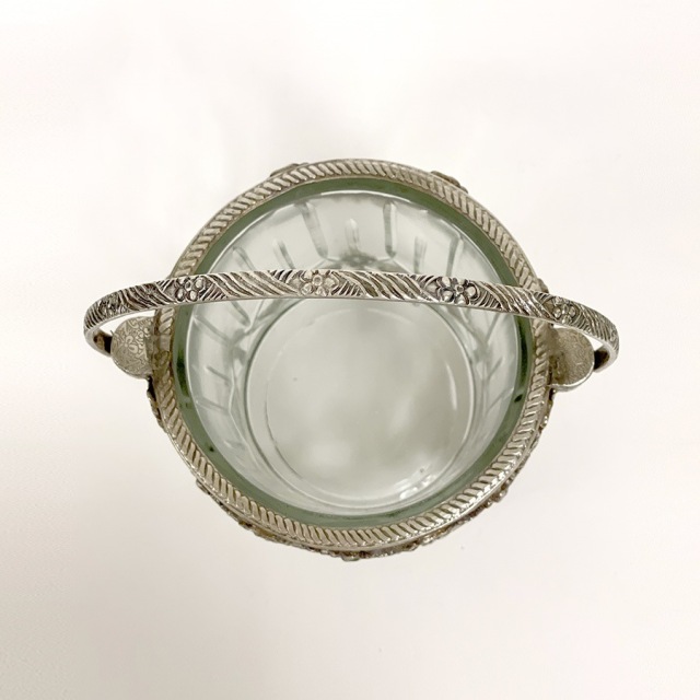 全2色】 真鍮製 アンティーク調 リボンモチーフ ガラスバスケット 花瓶