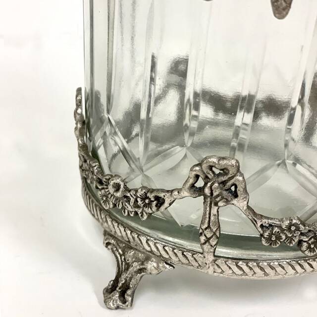 全2色】 真鍮製 アンティーク調 リボンモチーフ ガラスバスケット 花瓶