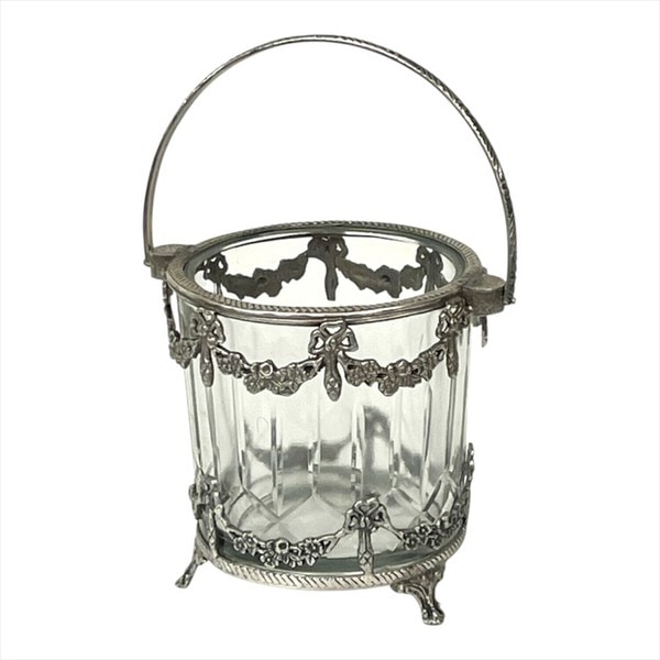 全2色】 真鍮製 アンティーク調 リボンモチーフ ガラスバスケット 花瓶