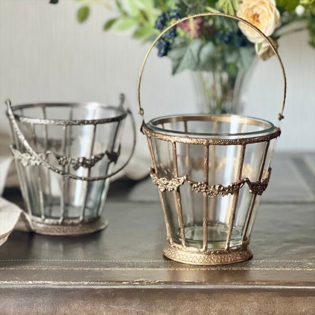 全2色】 真鍮製 アンティーク調 ガラスバスケット 花瓶 ｜Y-KAGU(輸入