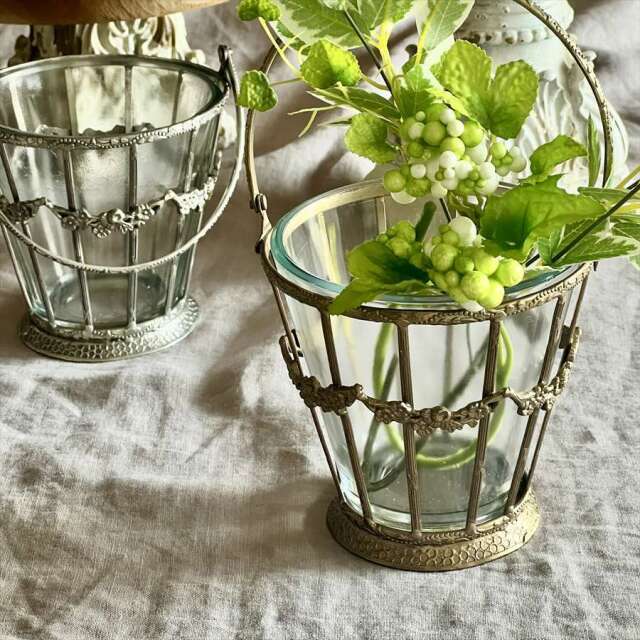 全2色】 真鍮製 アンティーク調 ガラスバスケット 花瓶 ｜Y-KAGU(輸入