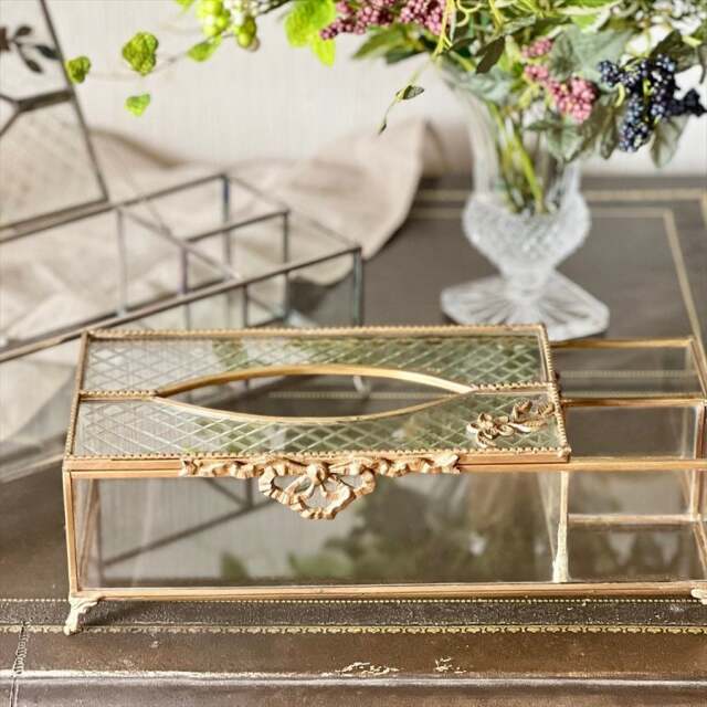 真鍮製 アンティーク調 ティッシュボックスケース（小物入れ付き）-1