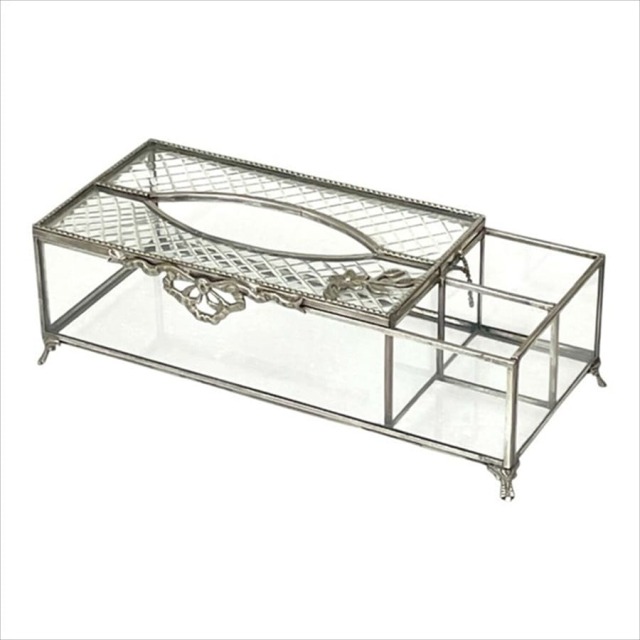 真鍮製 アンティーク調 ティッシュボックスケース（小物入れ付き）-4