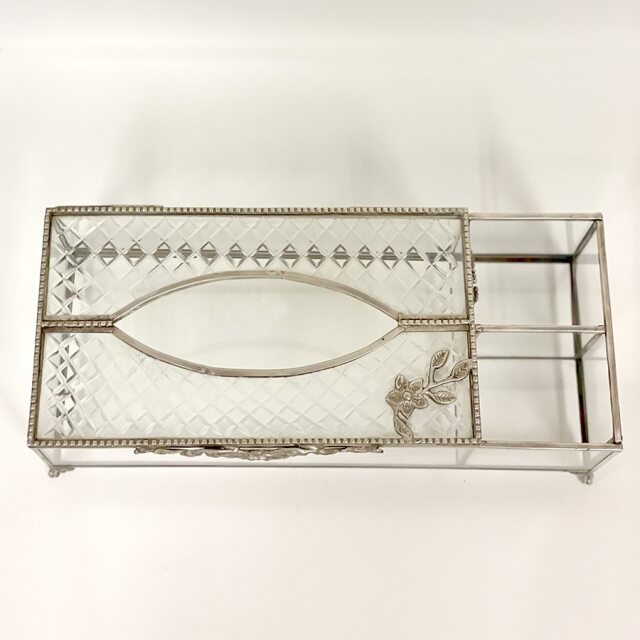 真鍮製 アンティーク調 ティッシュボックスケース（小物入れ付き）-5