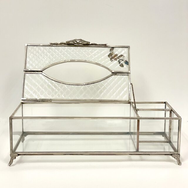 真鍮製 アンティーク調 ティッシュボックスケース（小物入れ付き）-6