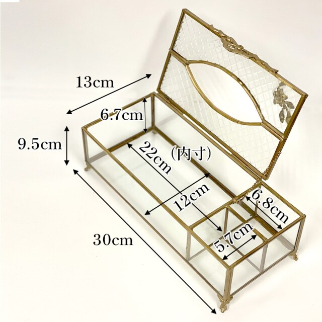 真鍮製 アンティーク調 ティッシュボックスケース（小物入れ付き）-9