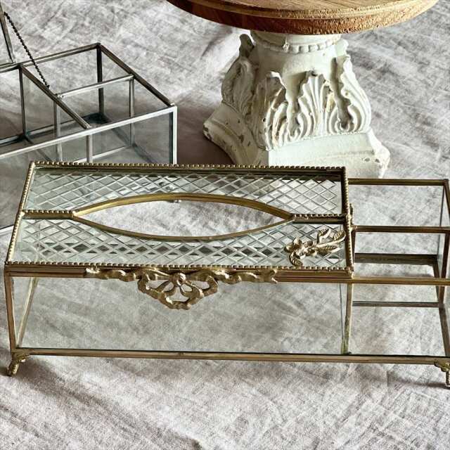 真鍮製 アンティーク調 ティッシュボックスケース（小物入れ付き）-10