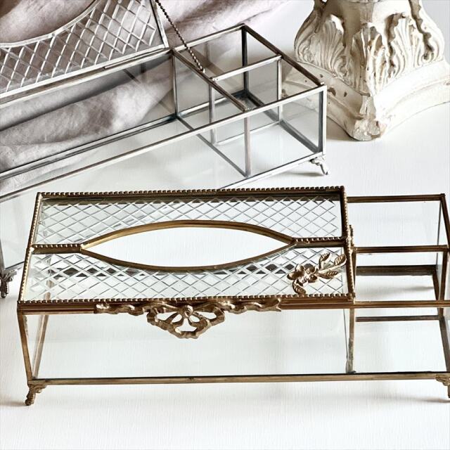 真鍮製 アンティーク調 ティッシュボックスケース（小物入れ付き）-11