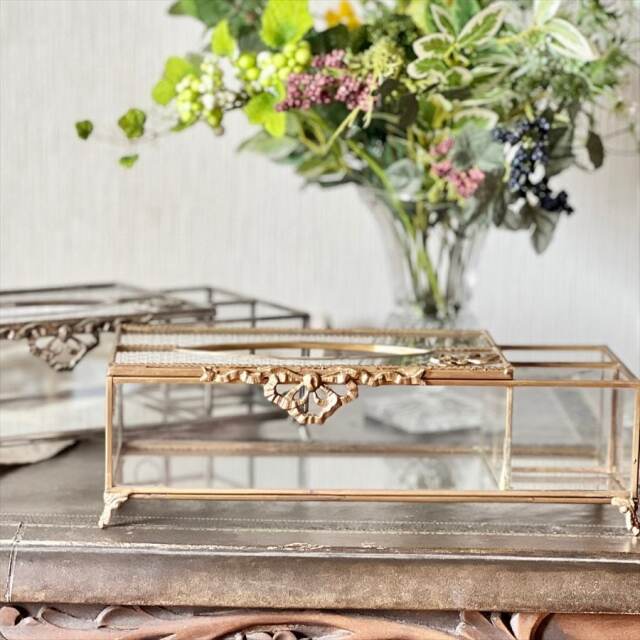 真鍮製 アンティーク調 ティッシュボックスケース（小物入れ付き）-12