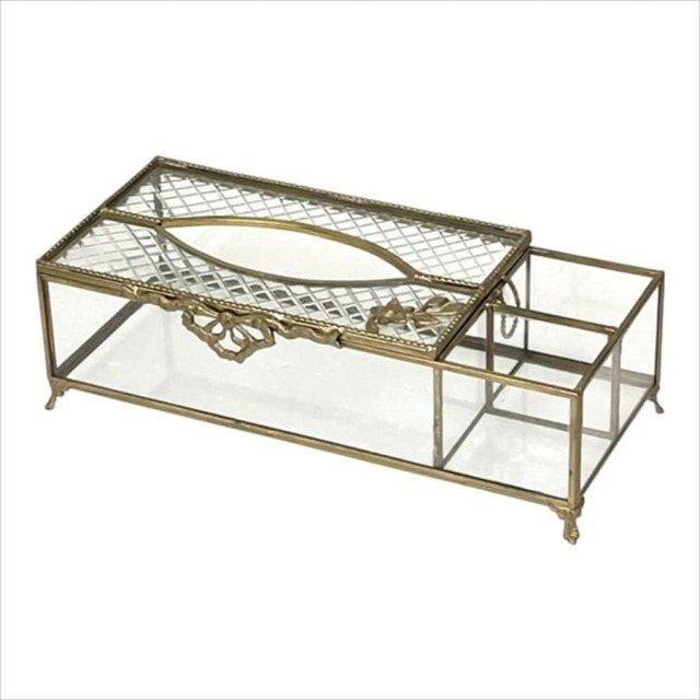 真鍮製 アンティーク調 ティッシュボックスケース（小物入れ付き）-13