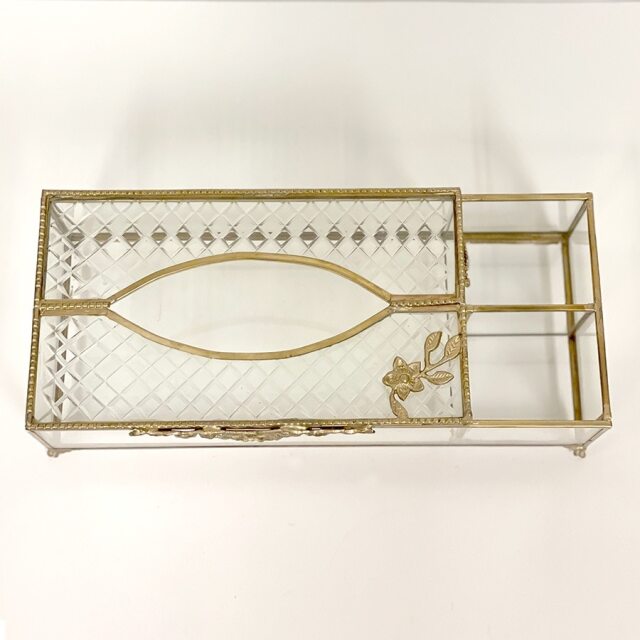 真鍮製 アンティーク調 ティッシュボックスケース（小物入れ付き）-15