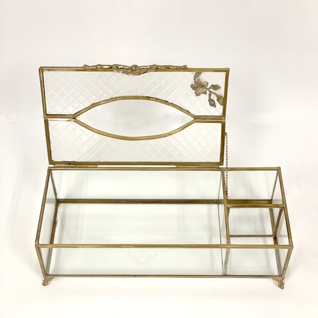 真鍮製 アンティーク調 ティッシュボックスケース（小物入れ付き）-16