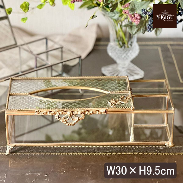 真鍮製 アンティーク調 ティッシュボックスケース（小物入れ付き）-18