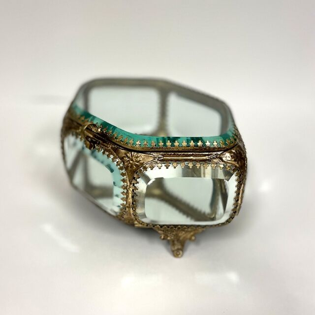 アンティーク ジュエリーボックス 小物入れ セット 金縁 ブルーガラス 蘭 アンティークジュエリーボックス・小物入れ特集｜ヴィンテージ