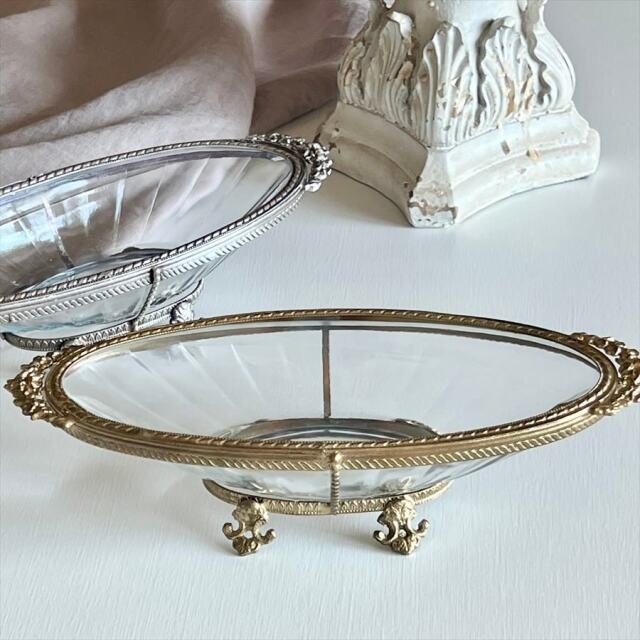 真鍮製 アンティーク調 オーバルトレー 小物入れ-11