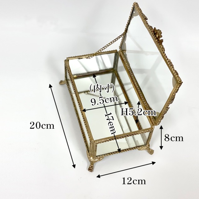 ヨーロッパ製 アンティーク ジュエリーボックス 真鍮×ガラス 脚付き