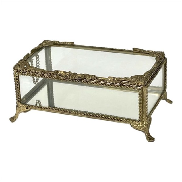 真鍮製 アンティーク調 脚付き ジュエリーボックス（小物入れ）-12