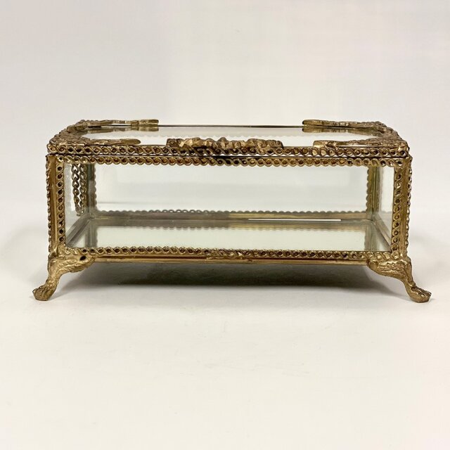 真鍮製 アンティーク調 脚付き ジュエリーボックス（小物入れ）-14