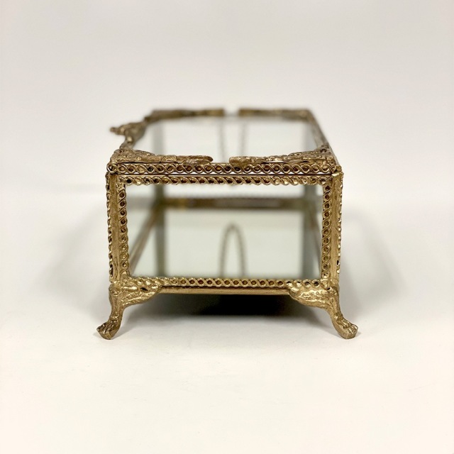 ヨーロッパ製 アンティーク ジュエリーボックス 真鍮×ガラス 脚付き 小物入れ ヨーロッパ製 アンティーク ジュエリーボックス 真鍮×ガラス 脚付き