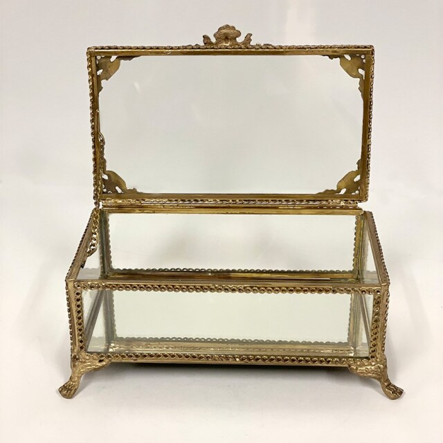 真鍮製 アンティーク調 脚付き ジュエリーボックス（小物入れ）-16