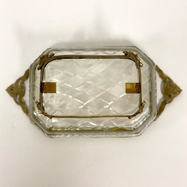 真鍮製 アンティーク調 脚付きガラストレー トレイ 小物入れ-2