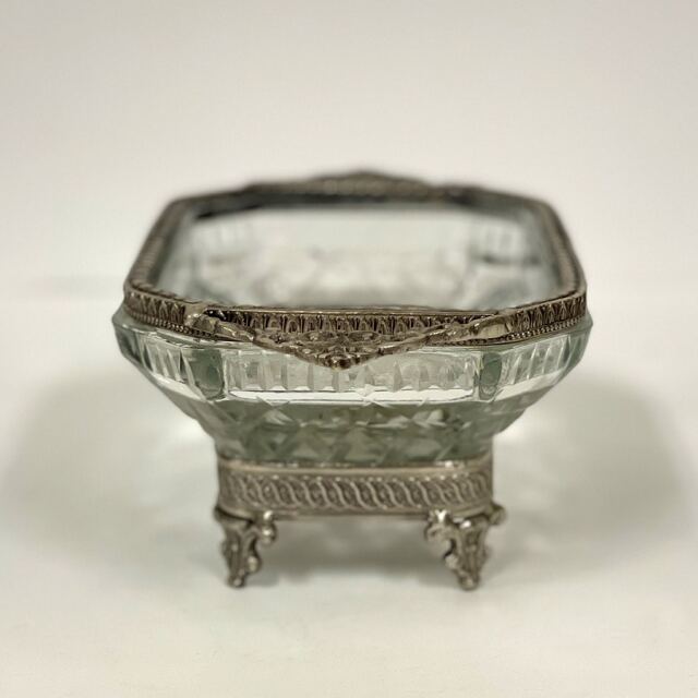 真鍮製 アンティーク調 脚付きガラストレー トレイ 小物入れ-4