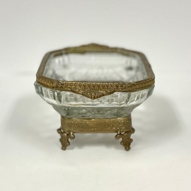 全2色】 真鍮製 アンティーク調 脚付きガラストレー トレイ 小物入れ