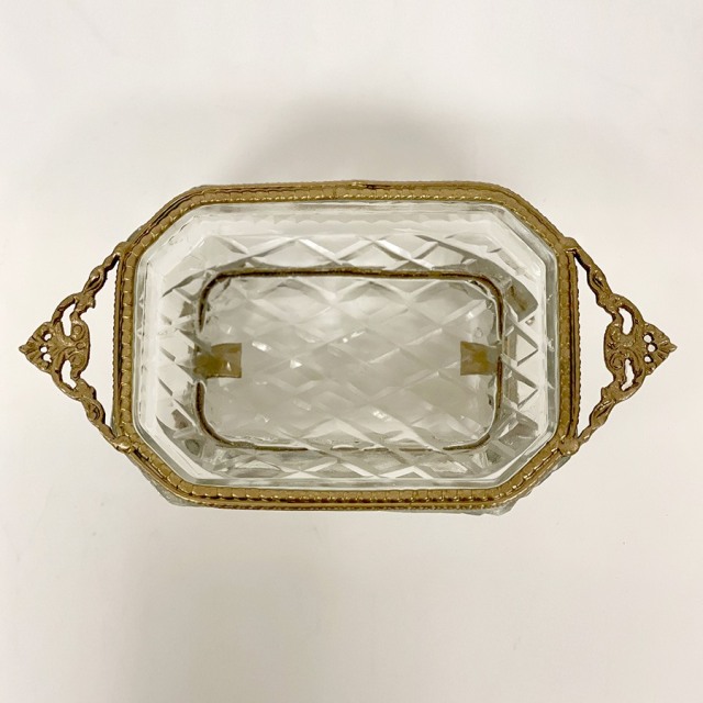 真鍮製 アンティーク調 脚付きガラストレー トレイ 小物入れ-13