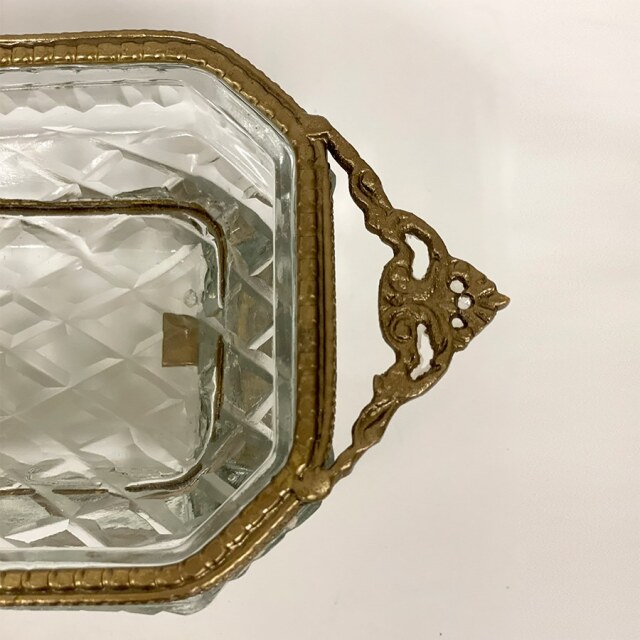 真鍮製 アンティーク調 脚付きガラストレー トレイ 小物入れ-14