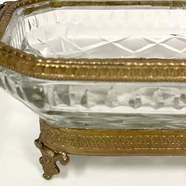 真鍮製 アンティーク調 脚付きガラストレー トレイ 小物入れ-15