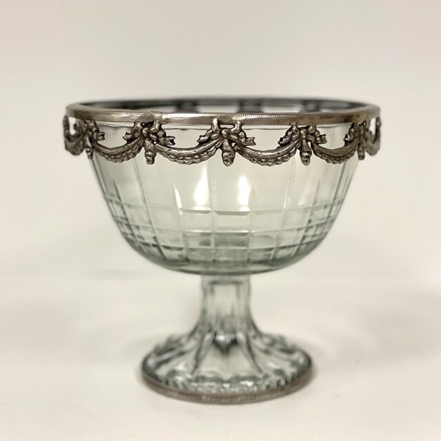 全2色】 真鍮製 アンティーク調 高台ガラスボウル（ガーランド