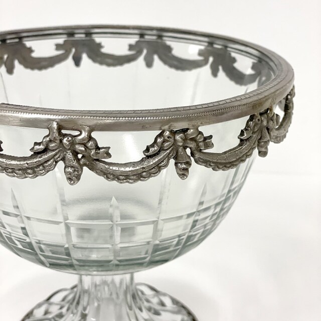 真鍮製 アンティーク調 高台ガラスボウル（ガーランド）-5