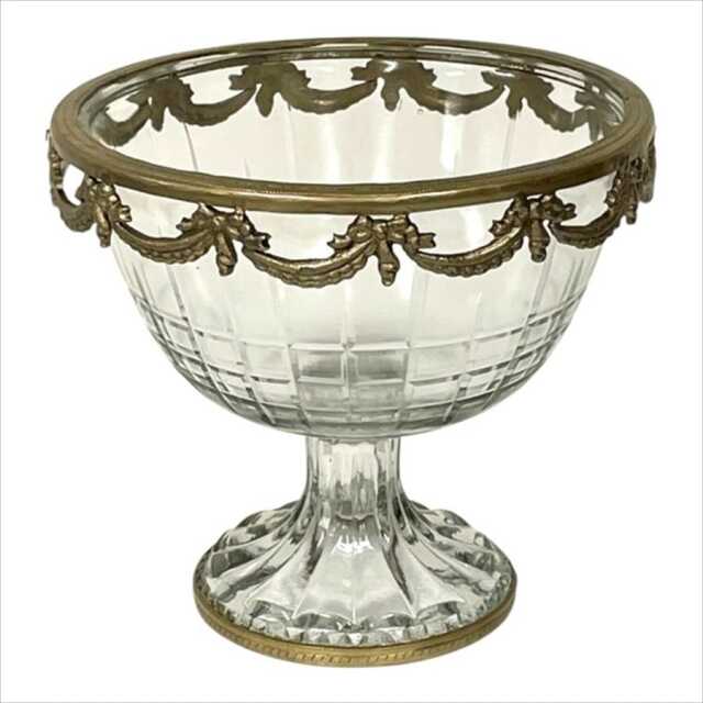 全2色】 真鍮製 アンティーク調 高台ガラスボウル（ガーランド