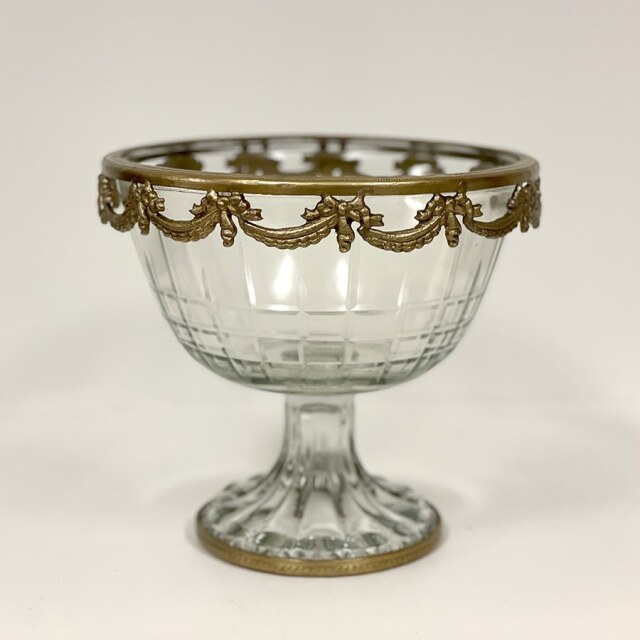 真鍮製 アンティーク調 高台ガラスボウル（ガーランド）-12