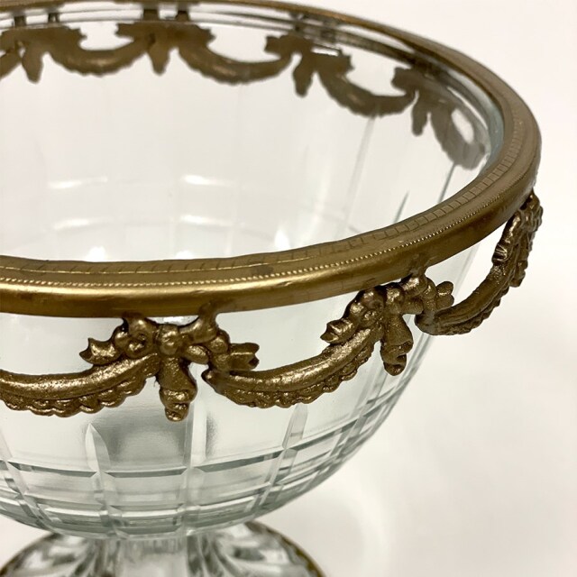 真鍮製天使の土台 ガラス 水盤 ボウル コンポート アンティーク 真鍮製天使の土台 ガラス 水盤 ボウル コンポート アンティーク