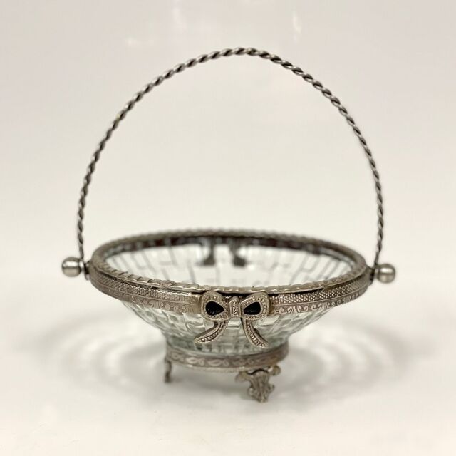 真鍮製 アンティーク調 リボンモチーフバスケット（取手付き） ボウル トレイ-3