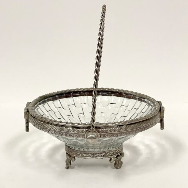 真鍮製 アンティーク調 リボンモチーフバスケット（取手付き） ボウル トレイ-4