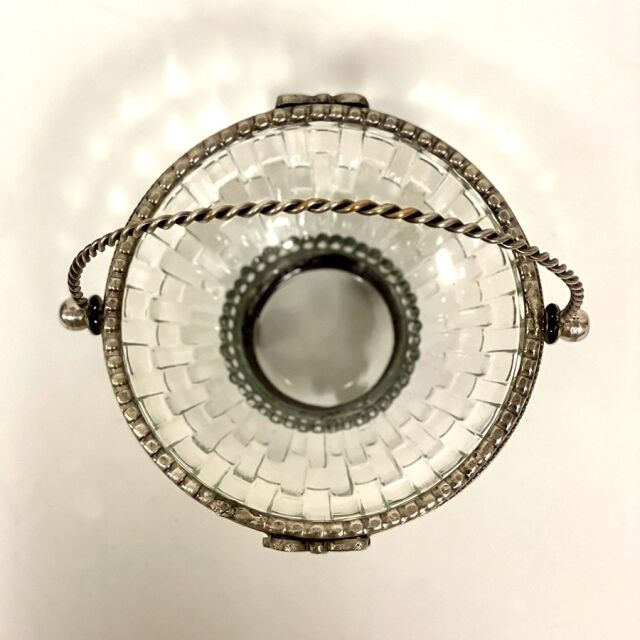 真鍮製 アンティーク調 リボンモチーフバスケット（取手付き） ボウル トレイ-5