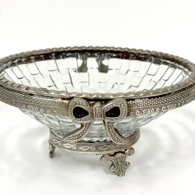 真鍮製 アンティーク調 リボンモチーフバスケット（取手付き） ボウル トレイ-7