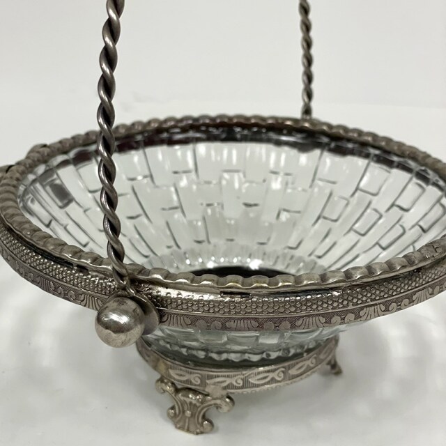 真鍮製 アンティーク調 リボンモチーフバスケット（取手付き） ボウル トレイ-9