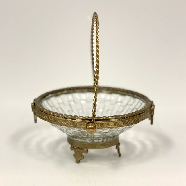 真鍮製 アンティーク調 リボンモチーフバスケット（取手付き） ボウル トレイ-14