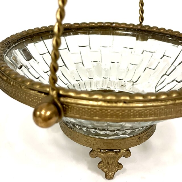 真鍮製 アンティーク調 リボンモチーフバスケット（取手付き） ボウル トレイ-18