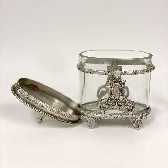 真鍮製 アンティーク調 蓋付き小物入れ（オーバル）-5